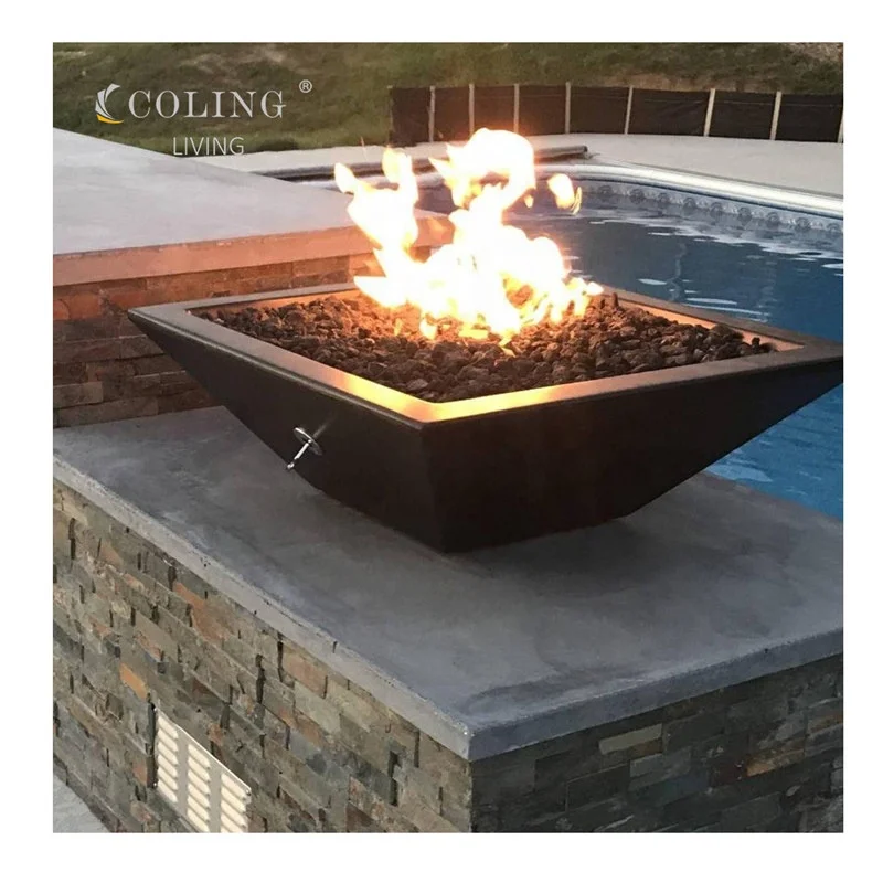 COLB002  garden waterfall fire pit corten steel fire and water bowl for pool