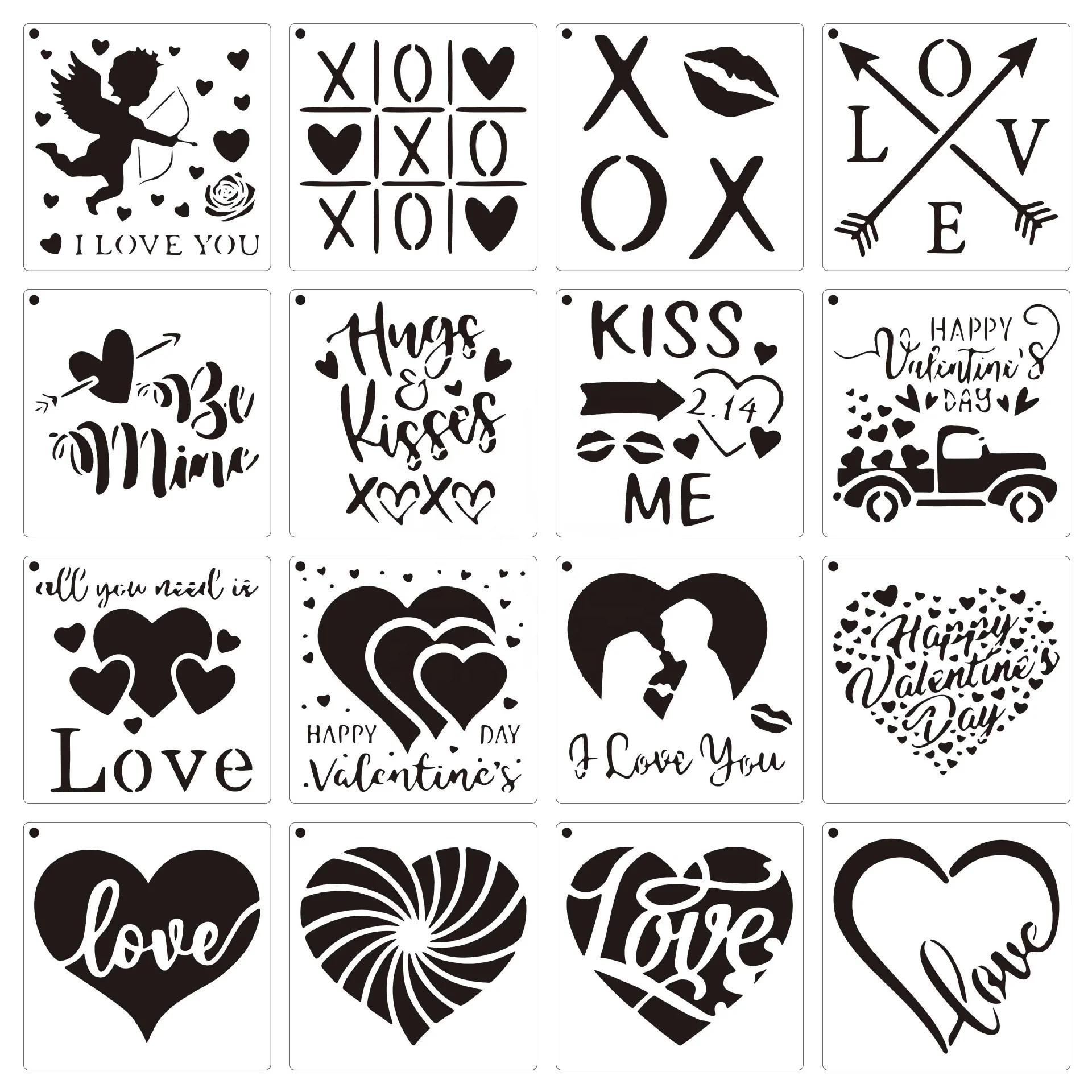Reusable Plastic Love Heart Valentines Stencils Drawing Templates for Party Wall Furniture Floor Crafts Home Decor