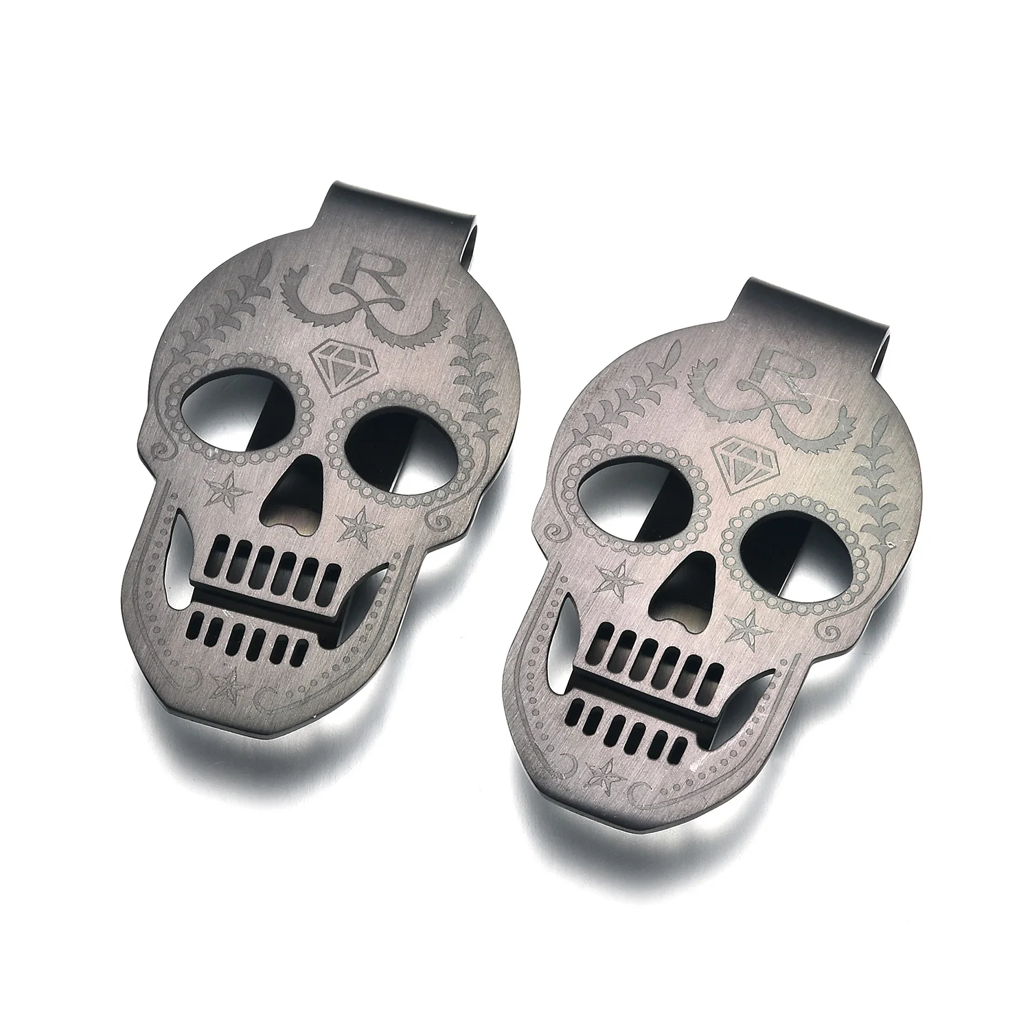 Wholesale gift items skull money clip luxury heavy sceptre design diamond clip metal gel pen gift set