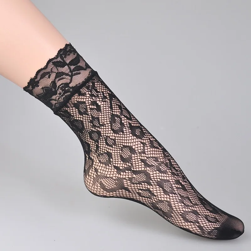 Summer sexy black socks hollowed out thin jacquard fish net socks