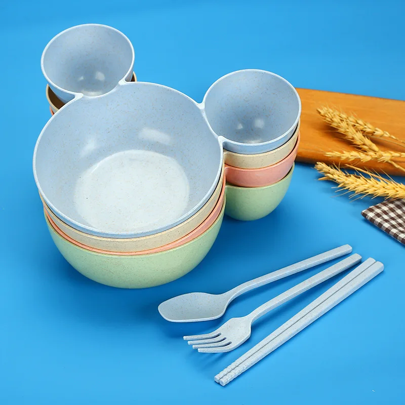 Kid Cartoon Mouse Lunch Box Children Baby Rice Feeding Bowl Plastic Snack Plate Tableware