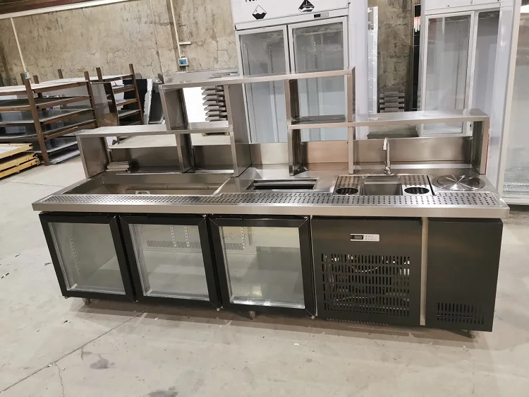 Customized Shelf Stainless Steel Refrigerating 1.5M Bubble Tea Counter Bubble Tea Equipment