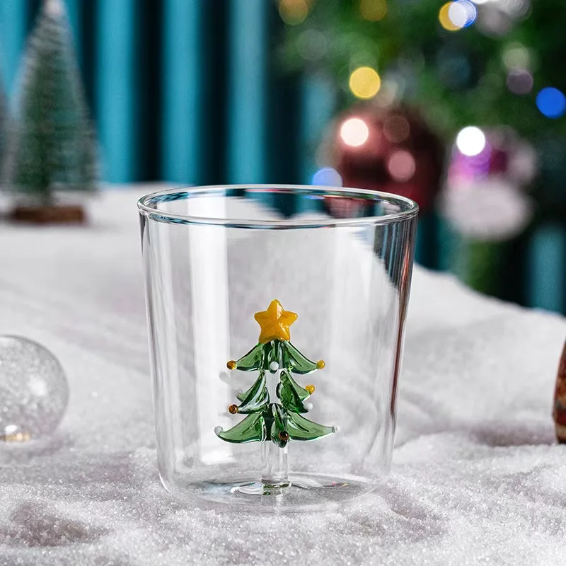 300ml  Christmas Tree Style Glass Tumbler Coffee Mug Glass Tea Cup