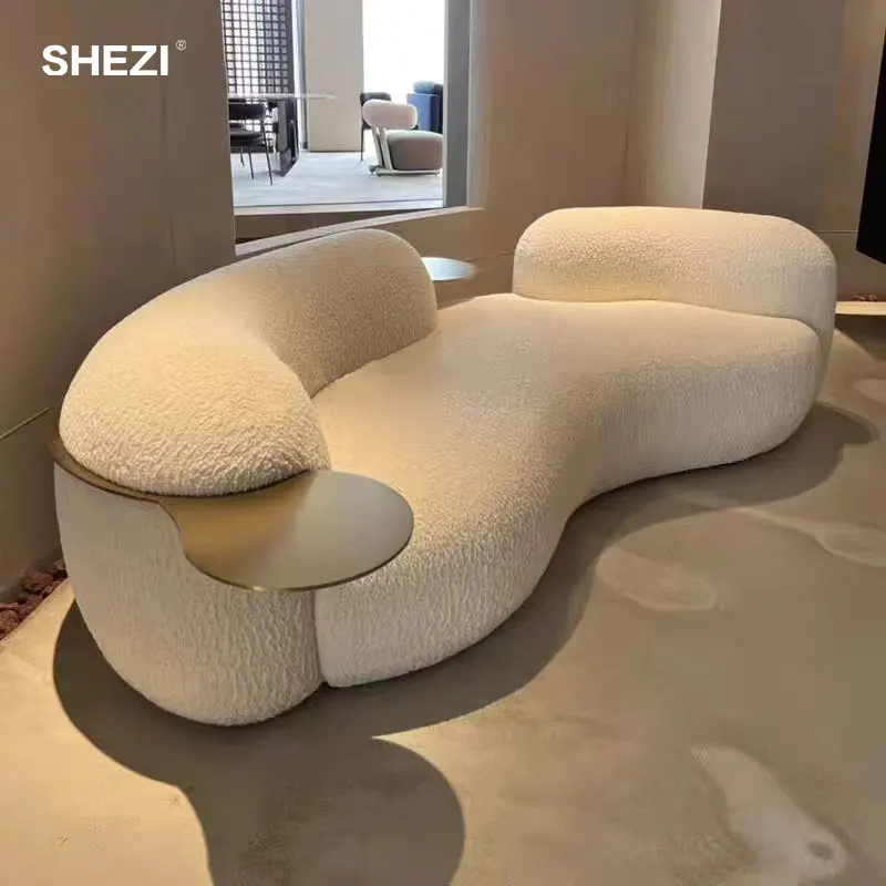 SHEZI Luxury Living Room S Shape Sectional Sofa with coffee table Velvet Lounge Couch sofas For Home Hotel furniture