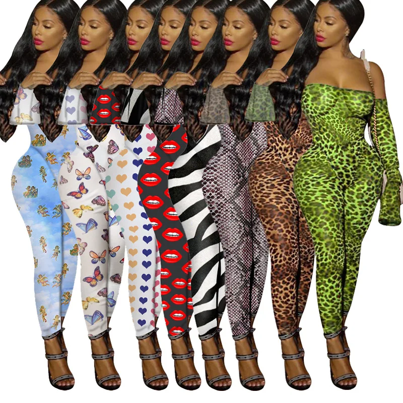 
Jumpsuit female foreign trade casual printing leopard print sexy plus size nightclub outfit 