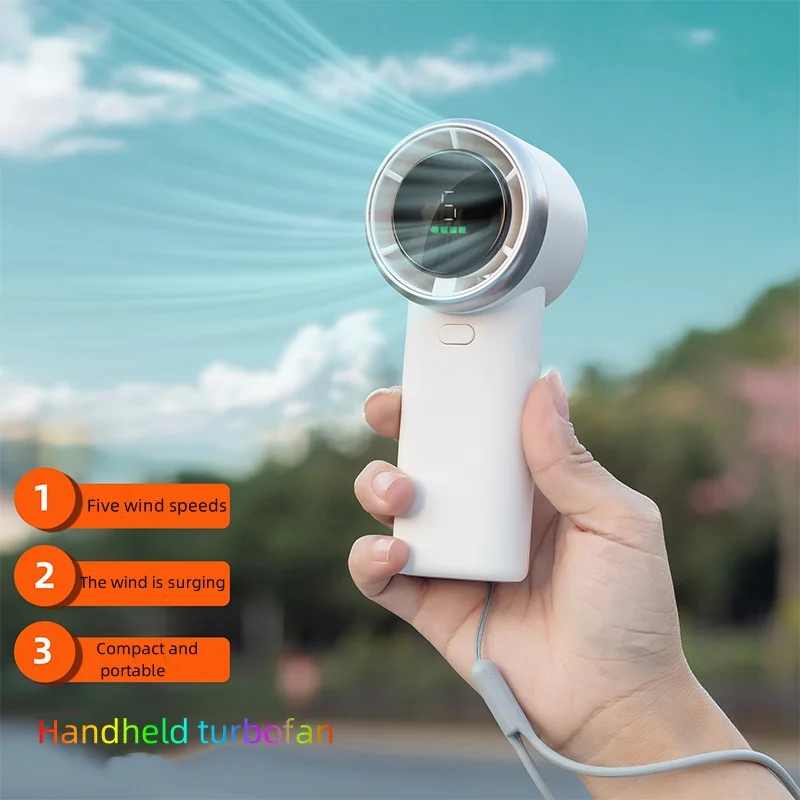Mini portable handheld fan with digital display bladeless outdoor fan rechargeable USB air cooled fan