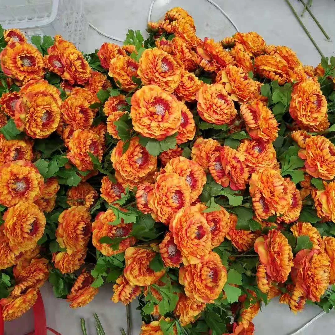 
ldb-flower 030 artificial chrysanthemum flower bunches orange yellow fake marigold flower for table decoration 