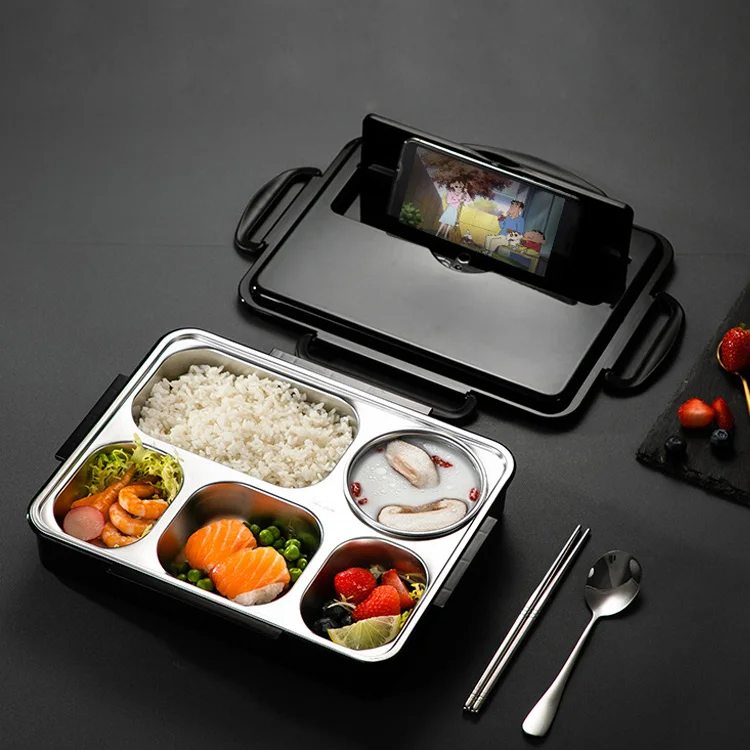 Tiffin take away food container insulated thermal children school heated metal bento stainless steel kids lunch box set with bag