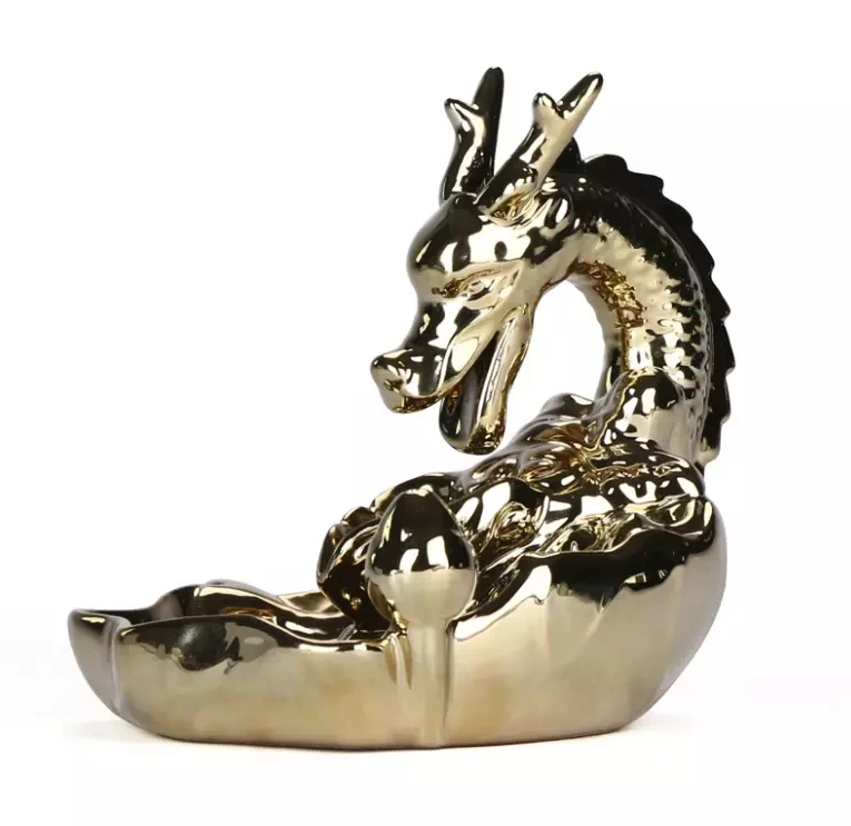 2021 custom chinese gold dragon incense holder porcelain smoke backflow incense stick burner