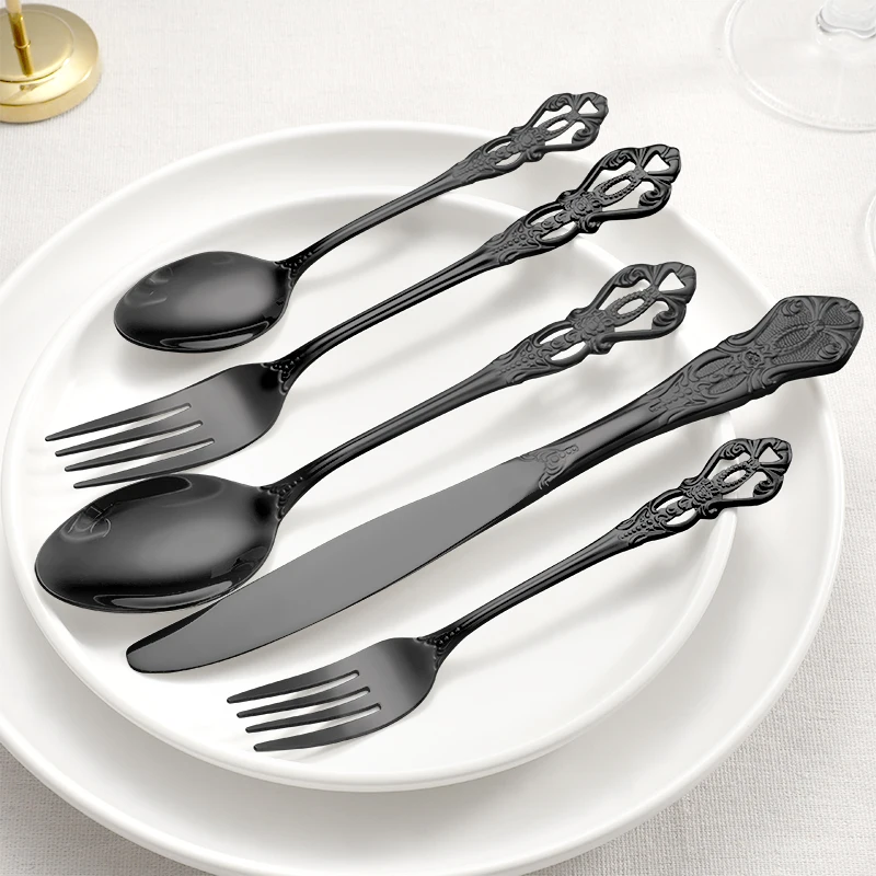 Средневековый винтажный Королевский столовый прибор из нержавеющей стали черный роскошный набор столовых приборов ложка и вилка