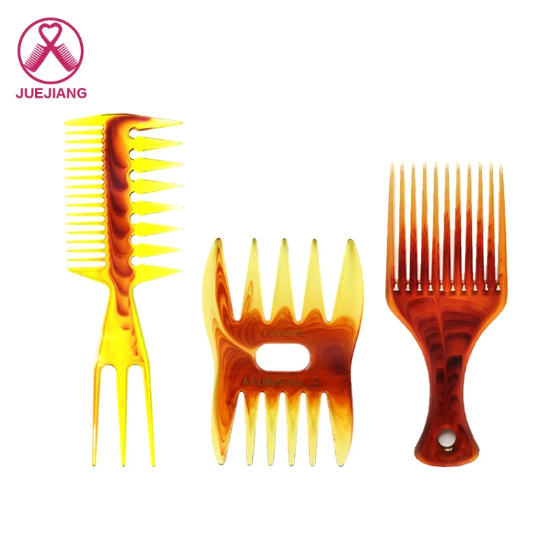 Professional Custom Logo Personalized Plastic Comb Wide Tooth Pick Hair Brush Afro Comb