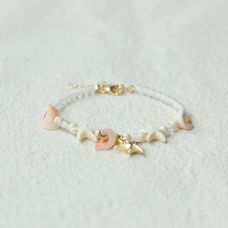 Summer Beach Bohemian Jewelry Starfish Shell Gravel Beaded Bracelet for Travel Souvenir Gifts