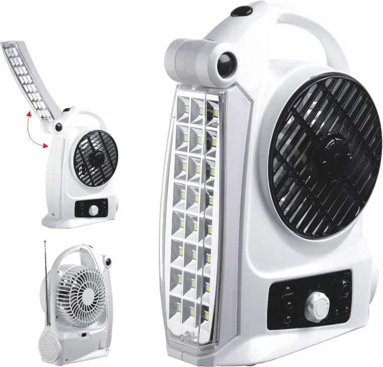 CHANGRONG Usb Rechargeable 5inch AC/DC Fan Hand-Held with FM/AM Radio Mini Fan with 24pcs LED Floding LIght