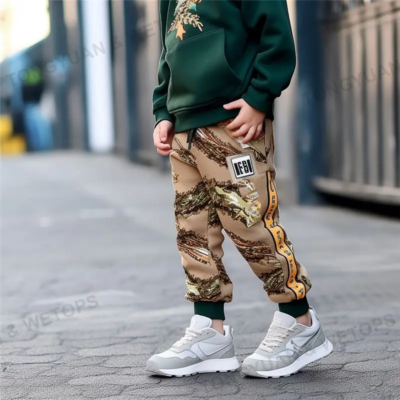 Wholesale Children Elastic Waist Jean Pants Paint Print Side Stripe Denim Ripped Straight Jeans For Kids Boy