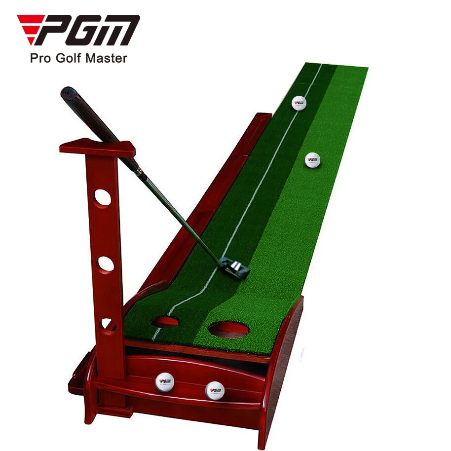 PGM TL001 Indoor Mini Golf Putting Green Mat Training Aid Practice Golf Mat with Wood Auto Ball Return