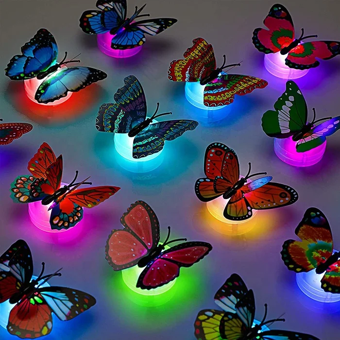 Popular Modern Min Led 3D Butter Fly Sticker Night Light For Bedroom Home Party Festive Wall Decoration