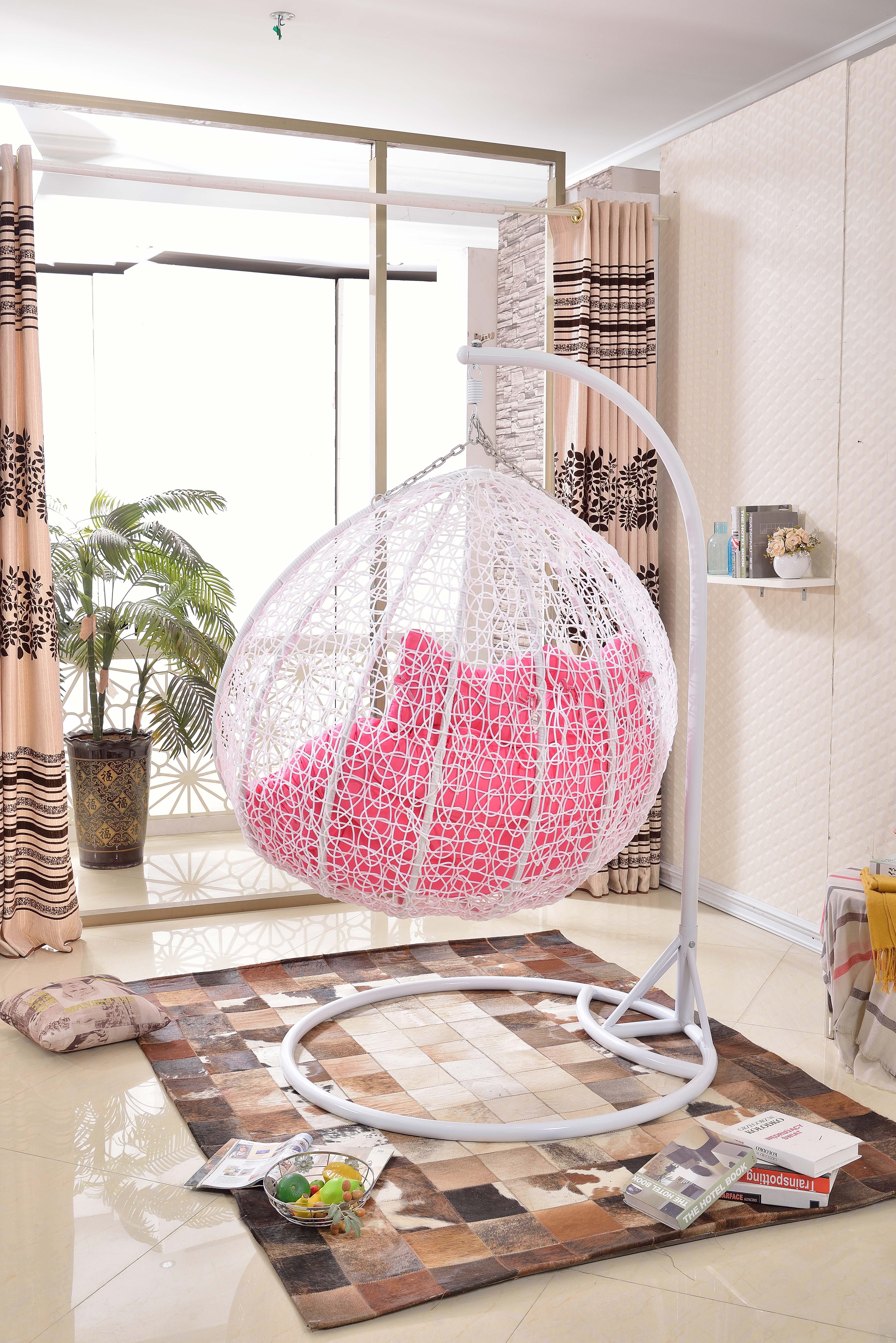 White aluminum frame white rattan balcony indoor outdoor hanging basket rattan swing chair