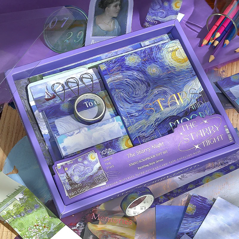 Hot gold ledger Van Gogh World famous oil painting series Gift Box Set Gift Student A6 Notebook New Creative Holiday Gift Set