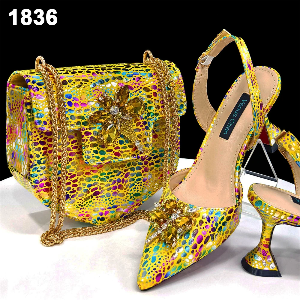 High quality Italian Style Matching Shoes And Bags Set Yellow African Shoes And Bags To Match