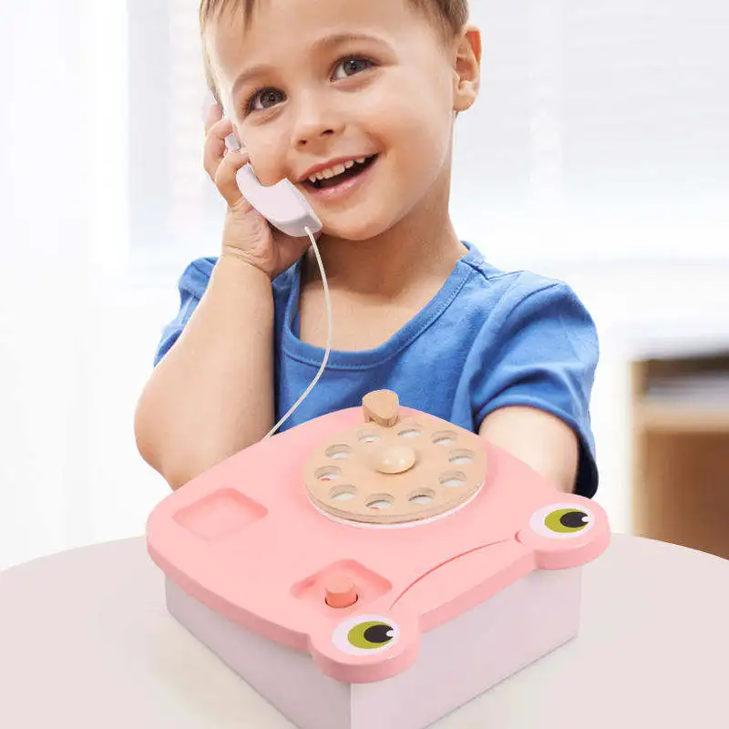 Frog Telephone Wooden Toy Retro Toys for Kids Children Present Wooden Montessori Phone