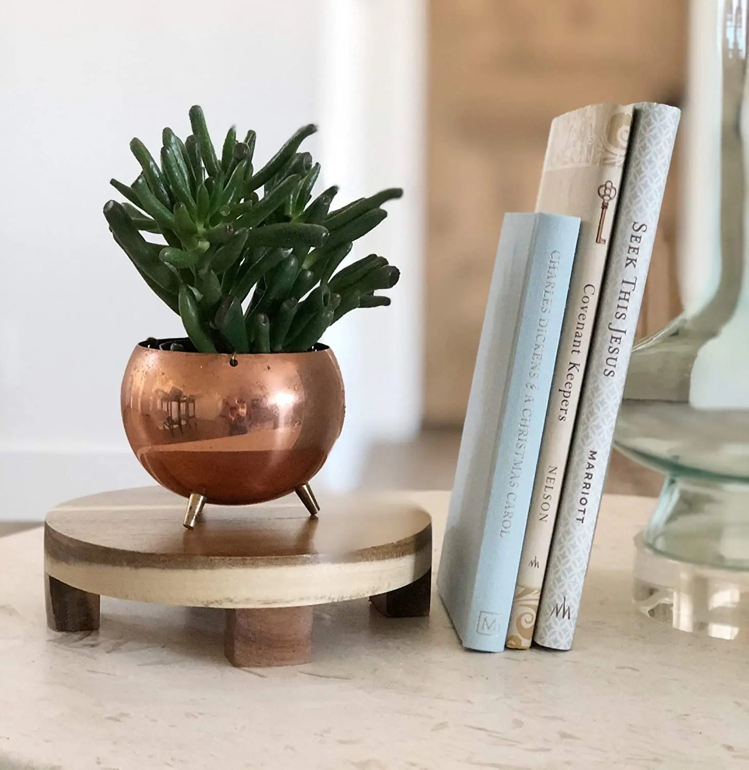 Acacia Wood Round Pedestal Display Plant Riser Stand