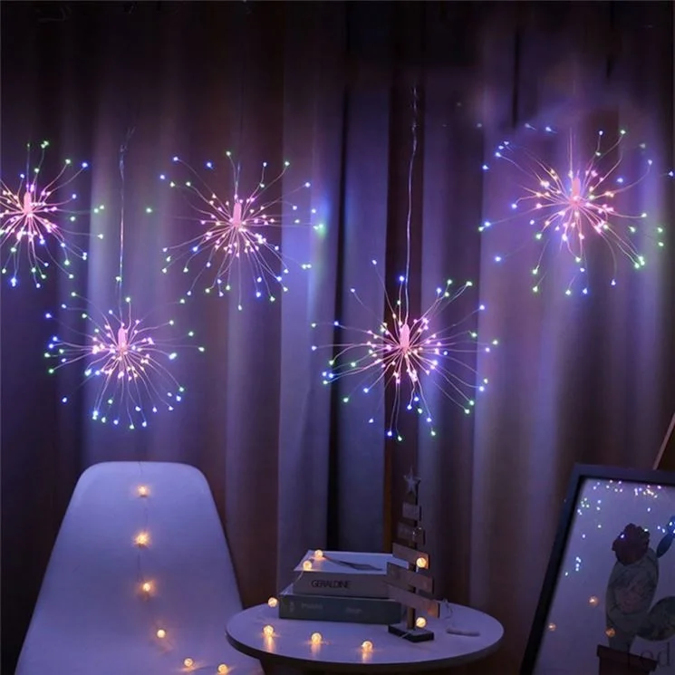 LED Firework Festival Hanging Starburst String DIY Copper Fairy Garland Christmas Outdoor Twinkle Light