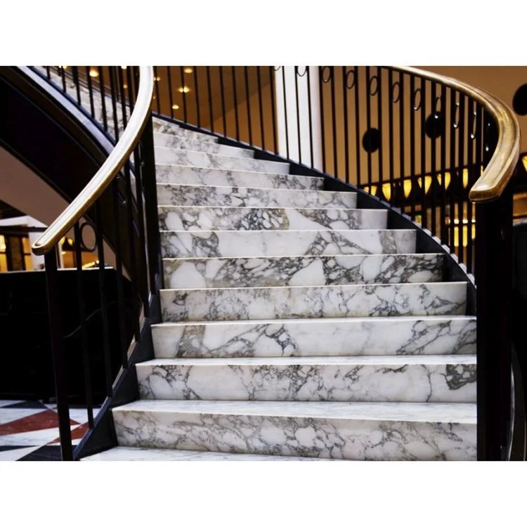 SHIHUI Modern Design Chinese Panda White Natural Stone Graphic Design Contemporary Hotel White Marble Stairs Treads for Sale