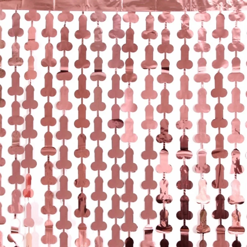 Hen Party Willy Tinsel Curtain Rose Gold Metal BackDrop Hens Party Penis Decor Bridal Party Girls Night Penis