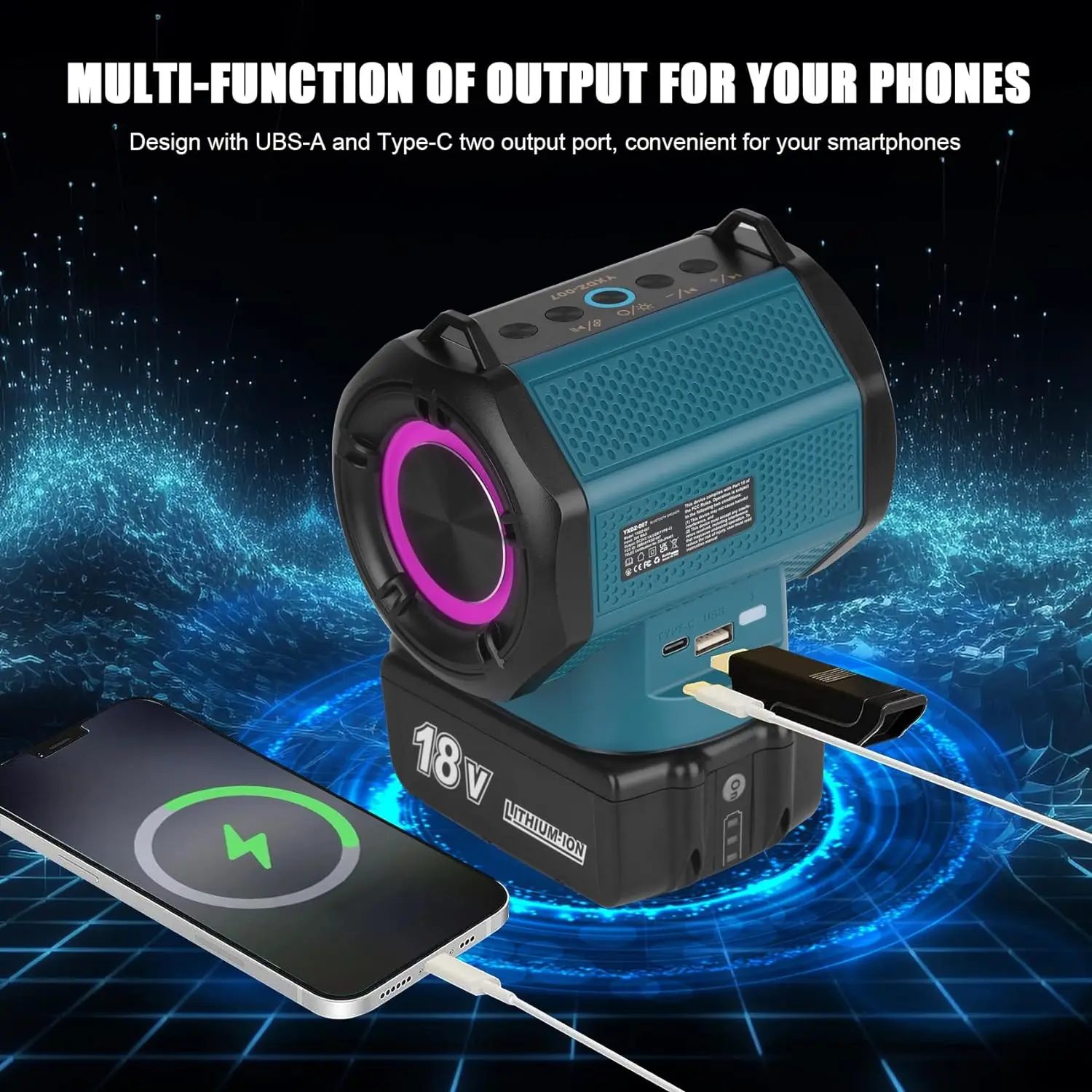 Speaker For Mil waukee/Mak ita/Dew alt Bos ch 18-20V Li-ion Battery With USB Type-C Port Bluetooth-compatible Player Loudspeaker