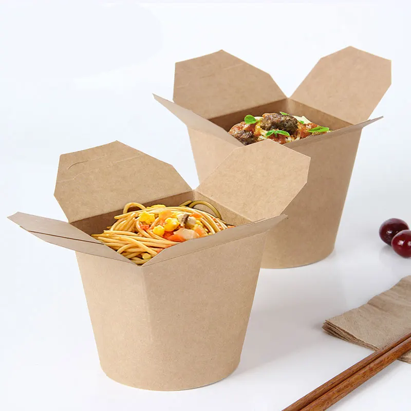 Disposable noodles bucket Kraft noodles bowl kraft paper round bottom cup pasta cup square bucket takeout fast food packaging