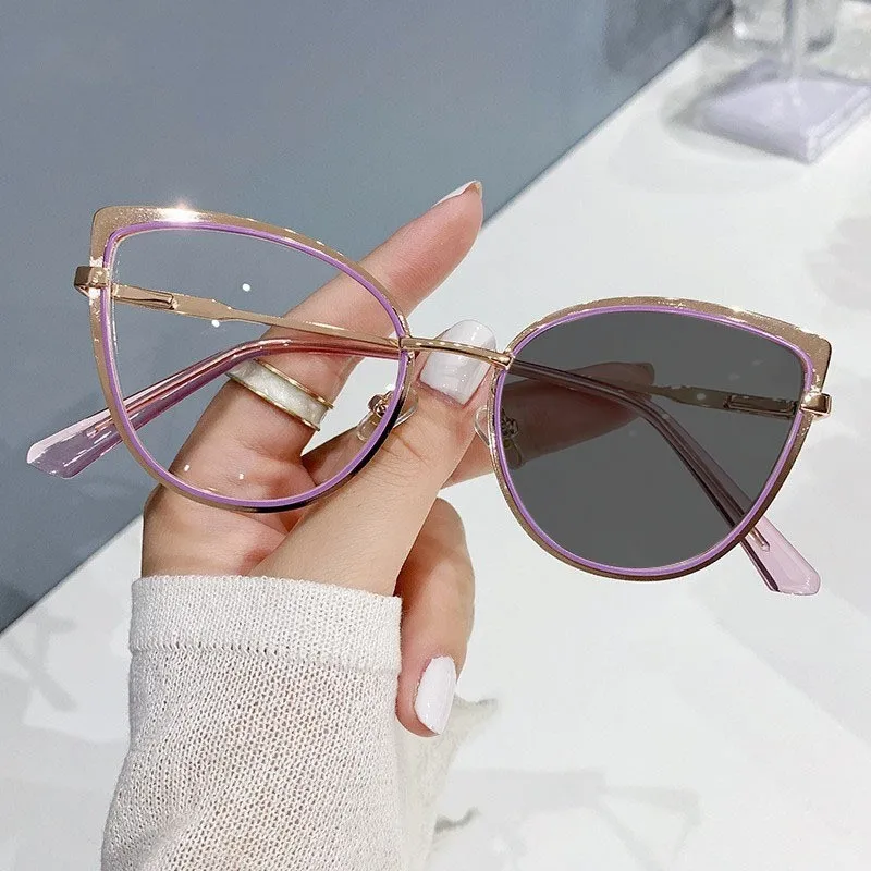 New 2024 Designer Fashion Metal Transparent Anti Blue Light Eyeglasses Spectacle Frame Photochromic Optical Glasses