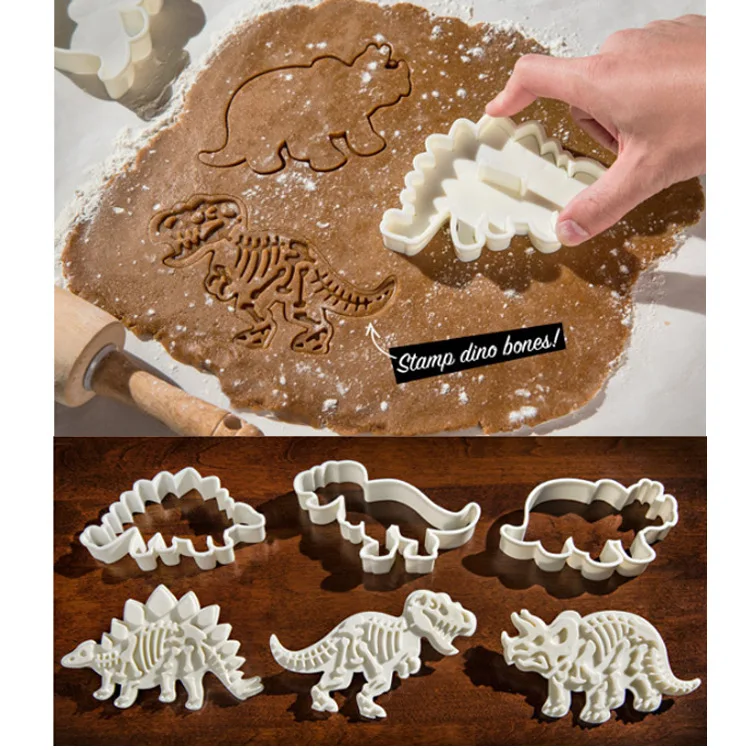 New Arrival 3D Dinosaur Cookies Cutter Mold Plastic Dessert Biscuit Embossing Stamp Mould For Sop Cake Decor Tool
