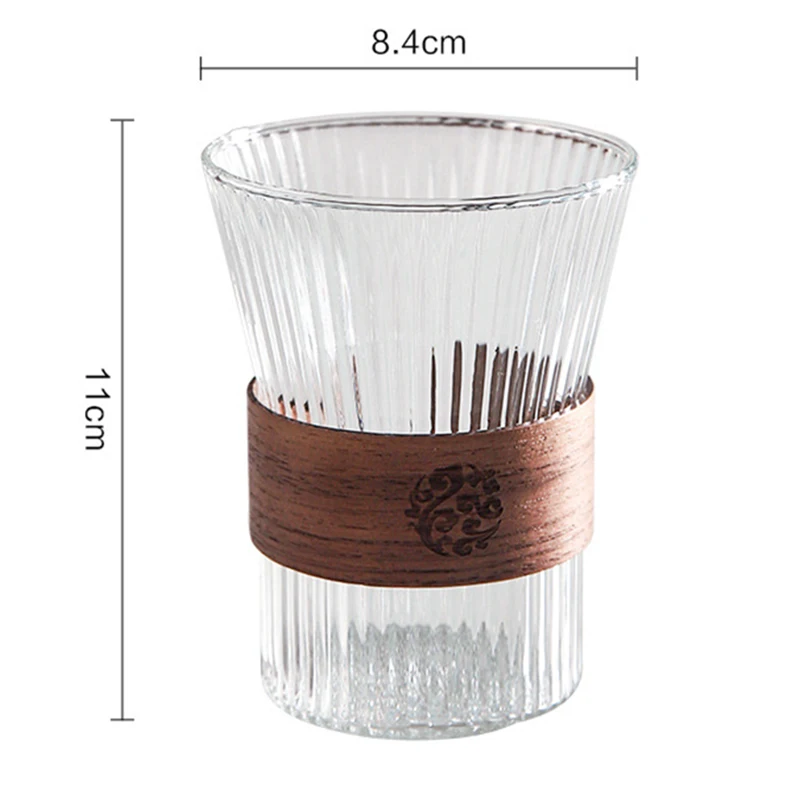 Оптовая продажа стеклянная чайная чашка стеклянные чашки в рубчик для молока и кофе с деревянным тепловым щитком