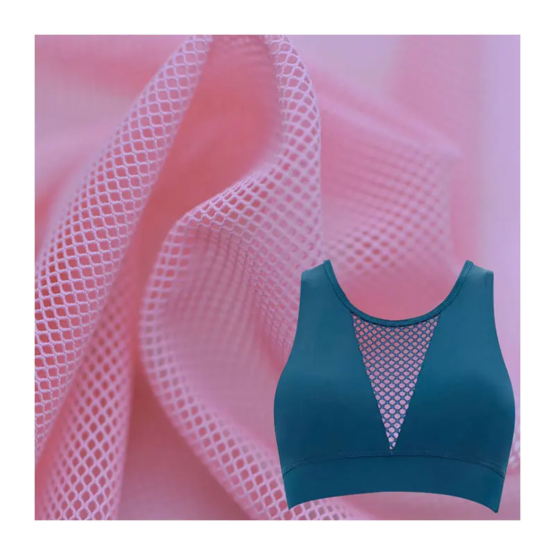 
High elastic mesh fabric for bra 100g pink 69 nylon 31 spandex stretched mesh warp knit fabric for underwear active sportswear 