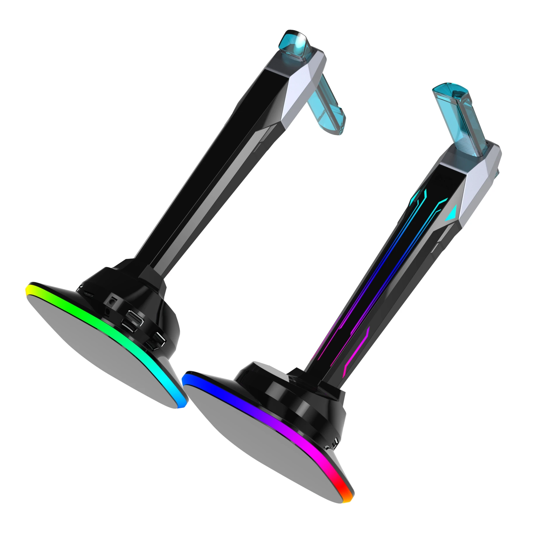 6-in-1 Controllable RGB Gaming headset stand LED Lights Headphone Holder Stand USB 2.0 3.0 HUB Docking Station FCC