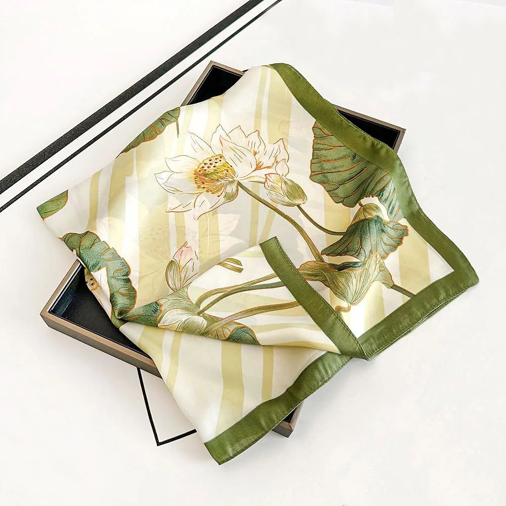 Luxury Satin Silk 70cm Square Scarf Neckerchief For Women Printed Striped Plaid Flower Pattern Scarves