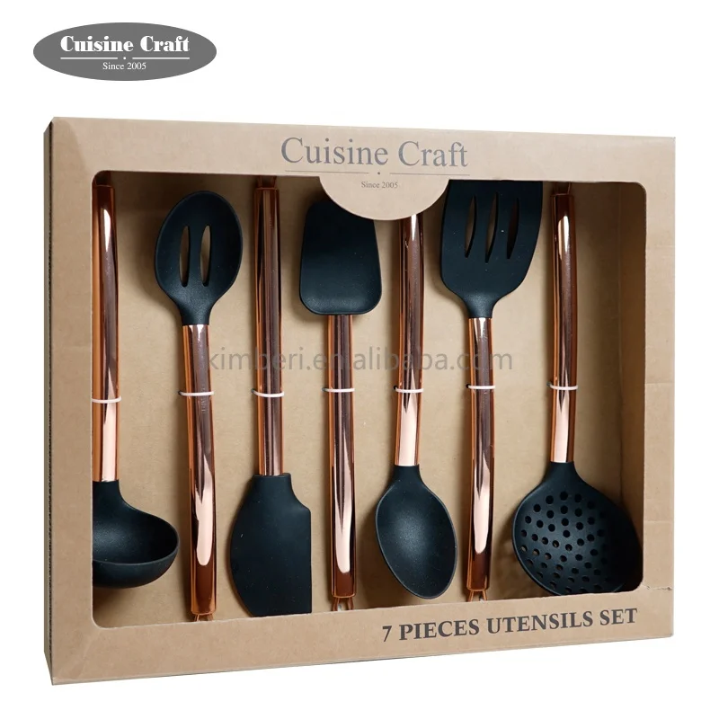 Luxury promotional silicone kitchen cooking utensils set with golden handle