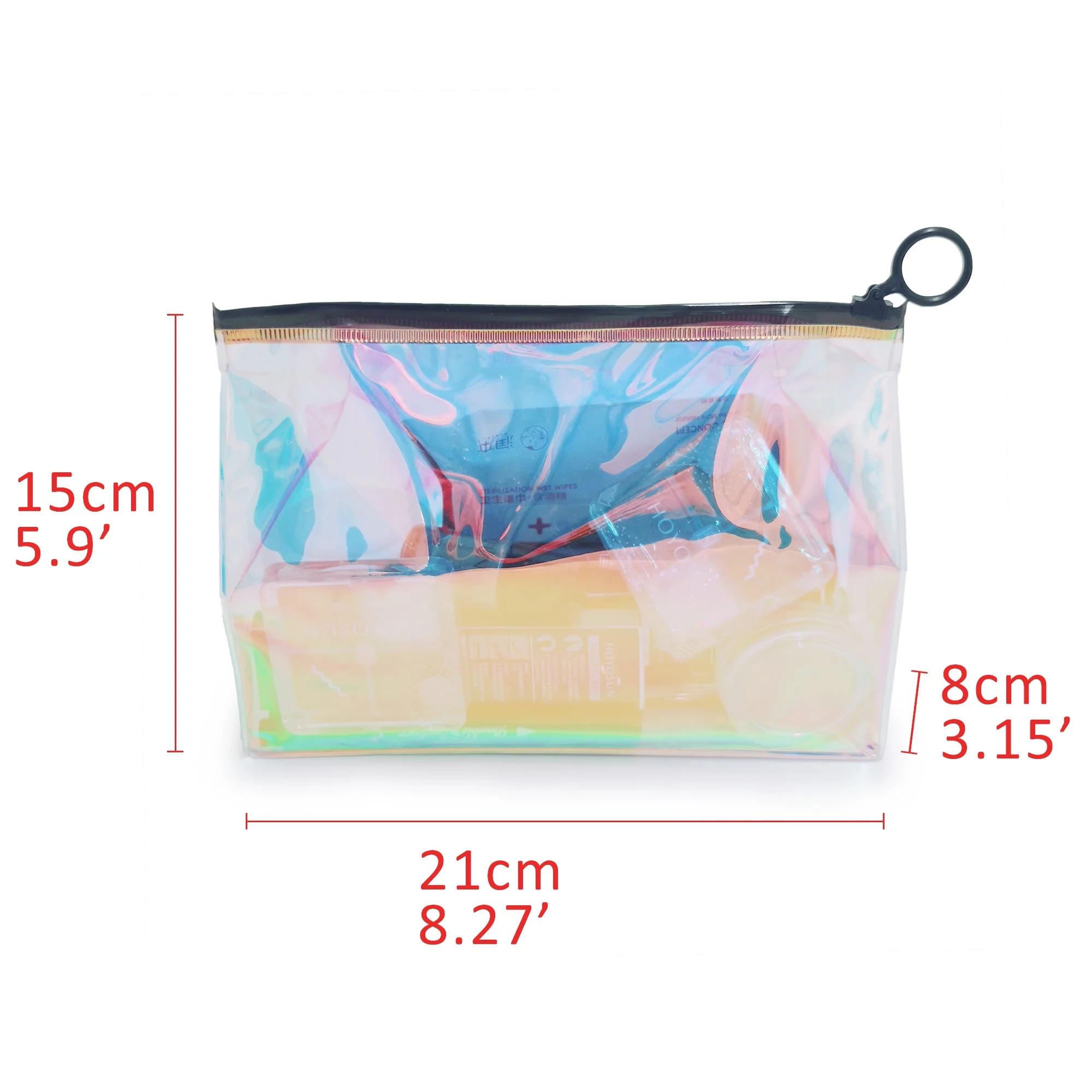 Laser holographic makeup bag rainbow nail polish pouch transparent travel toiletry bags clear pvc iridescent cosmetic bag