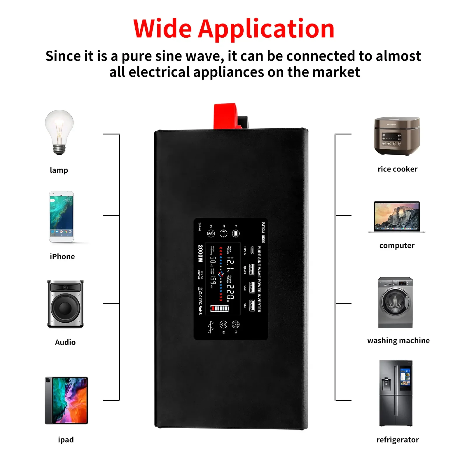 4000W Solar Inverter DC 12V 24V 36V 48V 60V to AC 220V 230V Inverter Continuous Power 2000W Pure Sine Wave Inverter