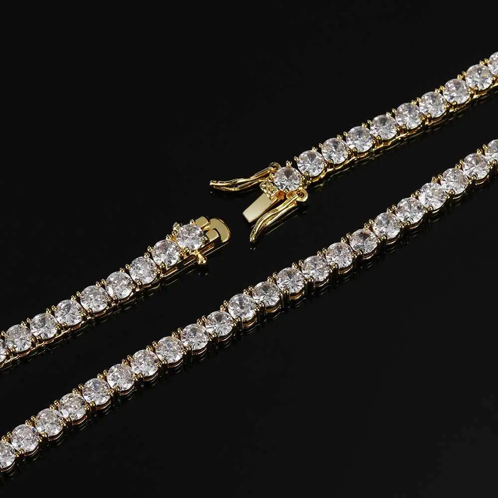 Hot selling hip hop Zircon Tennis Necklace gold silver cuban chains accessories full diamond necklaces for men and women