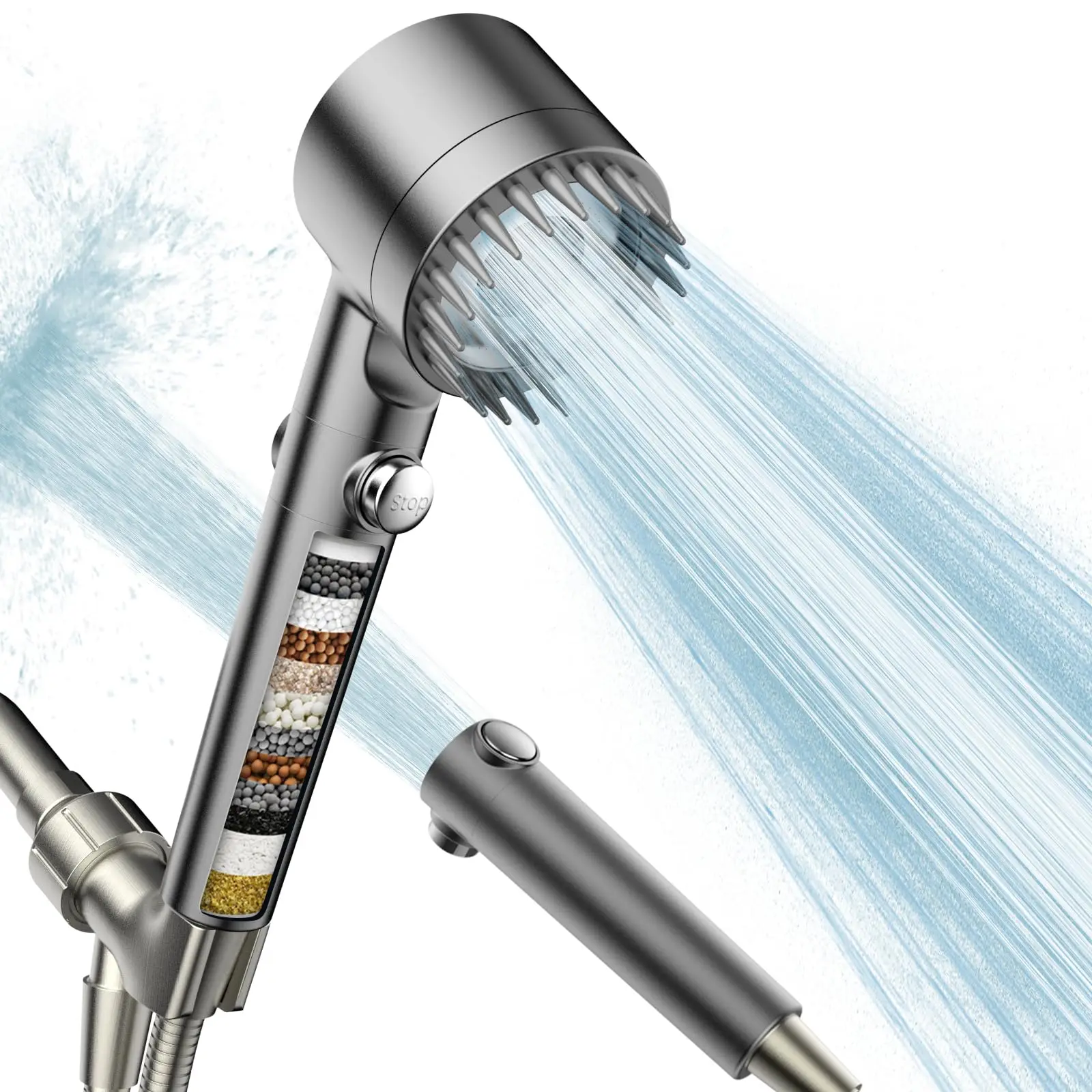 Multiple Spray Modes Massage Shower Head High Pressure Water Flow Filtered Shower Head With Handheld