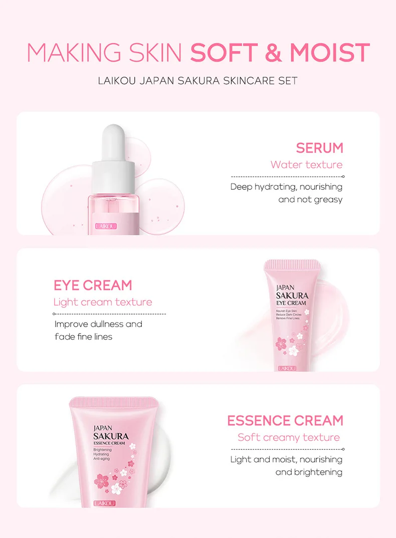 Night and day cream beauty Chinese organic skin care facial kit sakura mini skin care set travel skin care sets