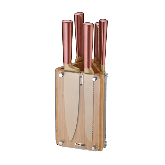 Кухня повар с пустотелой ручкой 6 шт. нержавеющая сталь 3CR13 набор кухонных ножей с акриловым и деревянная подставка для ножей