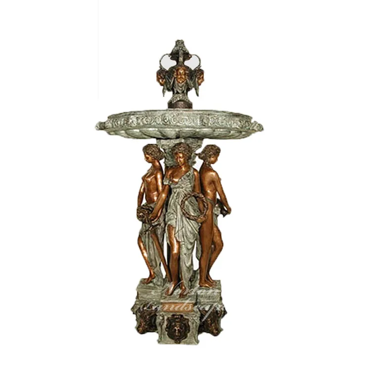 Modern outdoor garden decoration metal fountain with carved lion head and woman statues large bronze garden water fountain