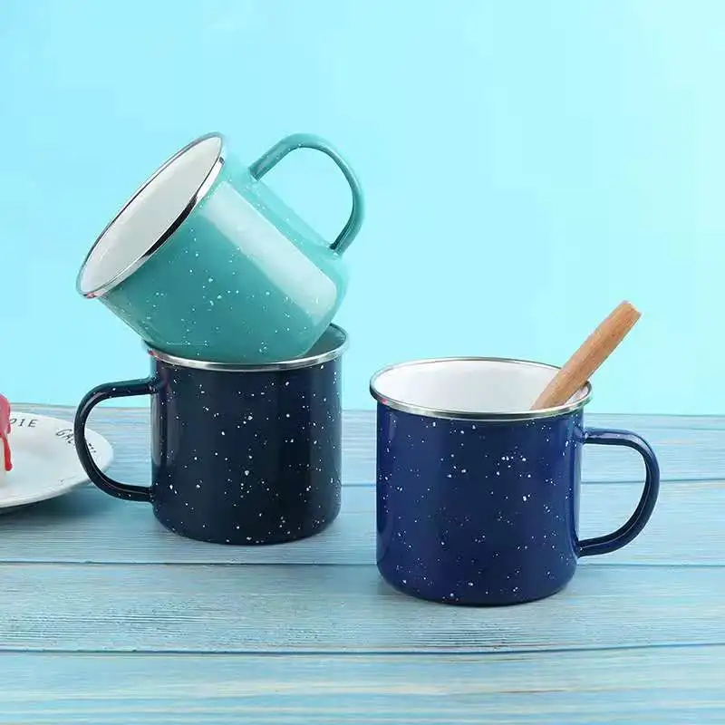 wholesale custom Retro vintage printed speckled campfire camping enamel mug