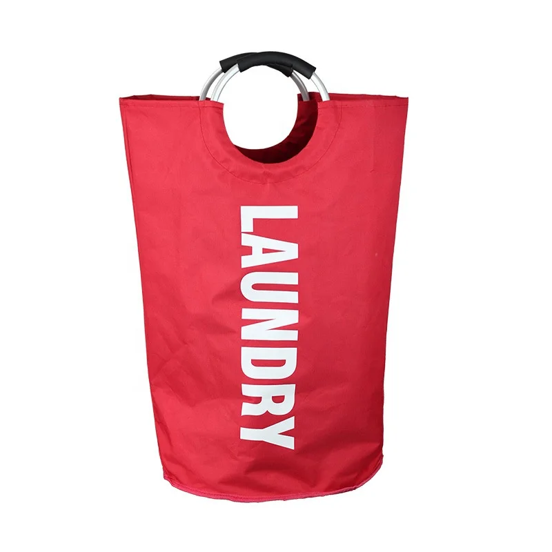 Home large capacity clothing storage bag Oxford cloth double-layer laundry bag Round aluminum handle dirty clothes basket