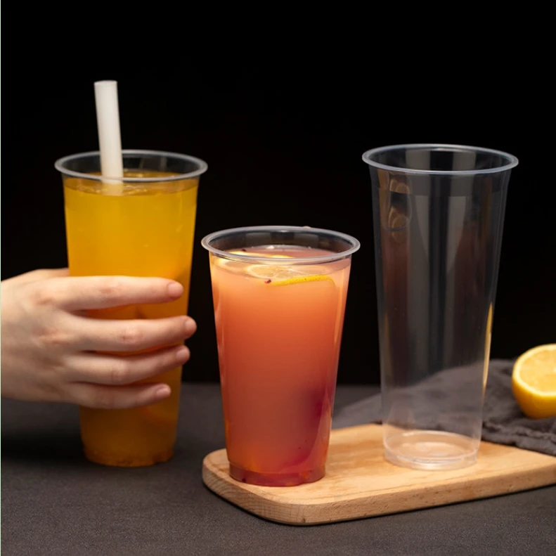 Wholesale Clear PET Plastic Cups with Lids Disposable Cups With Straw Slot Lids for Cold Drinks Milkshake Iced Coffee
