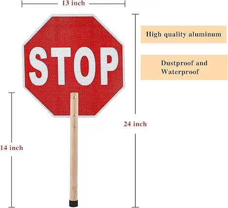 2024 New  Product Hot Selling Stop Slow sign double-sided road sign, reflective metal aluminum stop sign with wooden handle