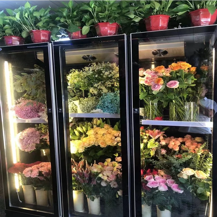 1 2 3 4 glass door upright flower display chiller