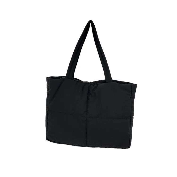Customize Logo nylon puffer handbag ladies fashion simple soft puffer shoulder bag puffy tote bags for women
